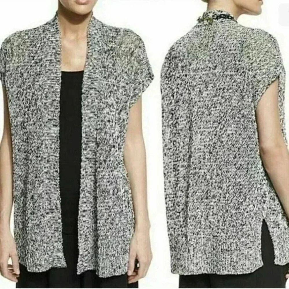 EUC EILEEN FISHER Organic Cotton Linen Grain Twist Open Stitch Cardigan
